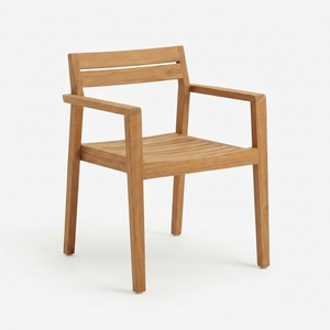 Sillón de Jardín de Madera de Teca Sólida con Asiento de Listones, Acabado Natural Minimalista, Silla Lateral para Patio Exterior, Diseño Artístico Decorativo - Product Image 1