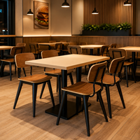 Tables de restaurant rectangulaires en stratifié de bois durable pour restaurants de hamburgers, avec 4 chaises métalliques, pour les aires de restauration rapide