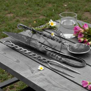 Ensemble de couverts de camping en plein air de haute qualité d'inspiration médiévale, ensemble de couverts de fête médiévale en fer forgé à la main - Product Image 4