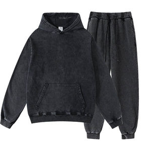 Al por mayor Chándales para hombre de tallas grandes, 100% algodón de alto gramaje, con lavado vintage desgastado, corte holgado, con capucha, nueva moda, con lavado Sun Stone - Product Image 3