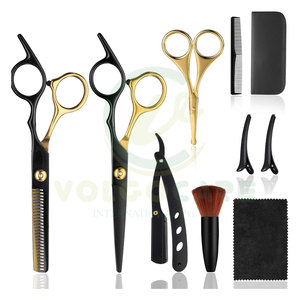 Kit de tijeras de corte de pelo afiladas de 9 piezas al por mayor juego profesional de tijeras de peluquero de acero inoxidable de 6,7 pulgadas - Product Image 1