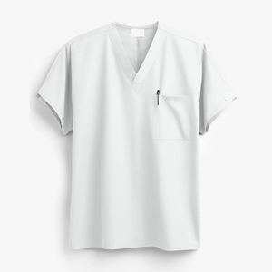 Blouse médicale rouge à col en V unisexe, uniforme d'hôpital, tissu tissé en coton et polyester avec poche pour le personnel médical - Product Image 2