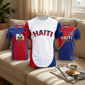 Haiti <b>Football</b> Jersey Men's Short Sleeve Patriotic Flag Design Breathable Polyester T-Shirt Casual Sport Wear - Product Image 6