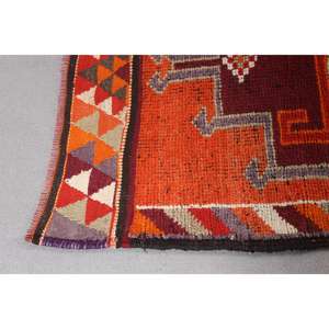 Alfombra Turca Vintage, Alfombra de Pasillo de 3.1x9.7 pies, Alfombra Floral Herki Naranja - Product Image 5