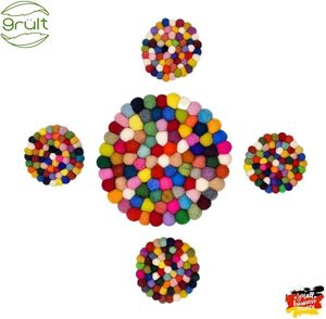 Best Decorative Tableware Round Wooden Table <b>Coaster</b> <b>Set</b> With Beast Design Felt Ball Mat/Pad for Parties and Other Functions - Product Image 5