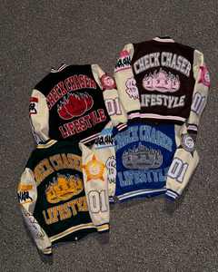 Veste de baseball rétro vintage unisexe 2026, veste courte de style universitaire, logo personnalisé brodé, chenille américaine, veste courte rétro pour femmes - Product Image 6