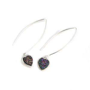 Boucles d'oreilles pendantes en forme de cœur avec cristaux Druzy, longues et tendance - Product Image 4