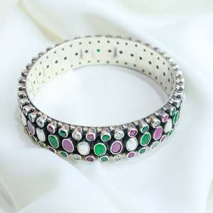 Aasma Cultural Collectible <b>Indian</b> Women's 925 Sterling Silver Multi-Stone Bezel Setting <b>Bangle</b> Semi-Precious Jewelry Everyday - Product Image 2