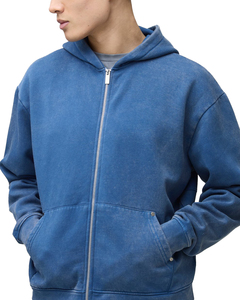 Sweat à capuche personnalisé 100 % coton avec fermeture éclair en laiton, polaire coupe-vent respirant, pour homme, petite taille, hiver-automne, bleu uni, vente en gros - Product Image 3