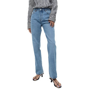 กางเกงยีนส์ทรงตรงเอวสูงแฟชั่นสตรีทเอวสูงผ้าฝ้ายทรงตรงสไตล์วินเทจสำหรับผู้หญิง - Product Image 1