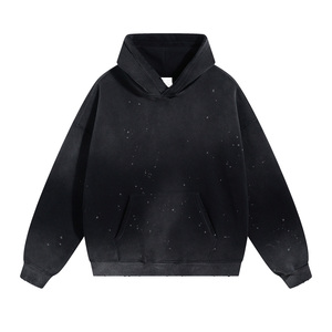 Sweat-shirt à capuche délavé à l'acide OEM, unisexe, vintage, déchiré |   Sweat-shirt streetwear surdimensionné en gros - Product Image 6