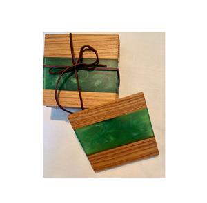 Dessous de verre de table en résine époxy en bois de décoration pour dessous de verre pour boisson pour produit de Offre Spéciale de couleur verte - Product Image 1