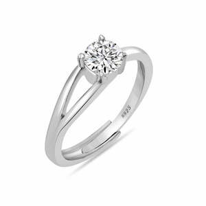 NOVAMART Fine Romantic <b>Solitaire</b> Cluster <b>Ring</b> in Sterling <b>Silver</b> Rhodium Plated with Diamond Engagement Promise Gift for Her IGI - Product Image 1
