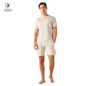 Conjunto de Camiseta Henley y Pantalones Cortos de Algodón para Hombre, Marca INDEX APPAREL, Color Sólido, Tejido Transpirable, Ropa Casual de Verano - Product Image 1