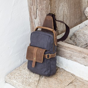 Washed Canvas <b>Leather</b> Sling Bag for Men-Vintage Zipper Motorcycle <b>Travel</b> Crossbody <b>Document</b> <b>Holder</b> High Quality Model LCSB-0014 - Product Image 3