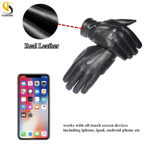 Guantes de Montar a Caballo de Cuero Genuino con Pantalla Táctil para Invierno, Forro de Lana de Oveja Real Negra, Cálidos para Uso Diario con Logotipo Personalizado - Product Image 3