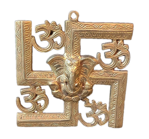 Statue murale Ganesha en laiton doré motif vertical pour hindou Pooja Mandir décoration murale décoration de porte cadeau pour quelqu'un - Product Image 1