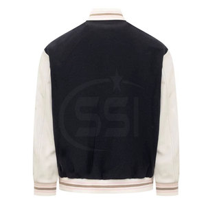 Blouson universitaire noir à col montant, coupe droite, style décontracté, fermeture boutonnée simple, respirant, séchage rapide, idéal pour l'hiver - Product Image 6