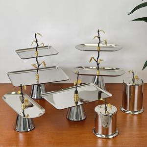 Bandeja de servicio de acero inoxidable de fábrica promocional, respetuosa con el medio ambiente, elegante para fiesta en casa, restaurante, decoración de Hotel - Product Image 3