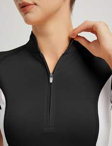 Camisas ecuestres de manga corta para mujer UPF50 + Camisas de equitación Transpirable Rider Tops Media cremallera - Product Image 4