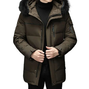 Designer Men's Winter Woolen Puffer <b>Jacket</b> <b>Hood</b> <b>Padding</b> Fox Fur Collar Zipper Closure Trench Outerwear Cotton Filling Material - Product Image 1