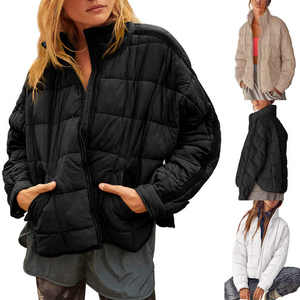 Manteau en coton bouffant personnalisable pour femmes avec logo-fermeture à glissière et style décontracté respirant - Product Image 3