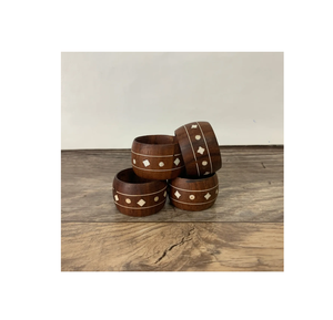 Porte-rond de serviette en bois sculpté pour 4 pièces avec ustensiles de cuisine et articles de décoration de table - Product Image 2