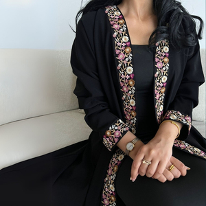 Exquisito encaje musulmán Abaya a granel fabricante precio barato Ceo venta al por mayor encaje bordado floral colorido con patrones detallados - Product Image 3