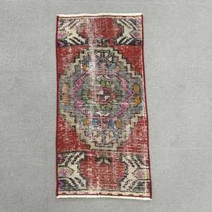 1.3x2.6 ft Rug, Turkish Vintage Rug, <b>Red</b> <b>Wool</b> Rug - Product Image 1