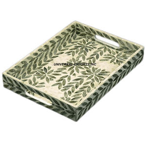 Plateau de service vert nacre de forme ronde plateau de service de fournitures alimentaires plateau de chocolat de luxe de taille personnalisée - Product Image 2