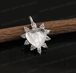 High Quality 925 Sterling Silver 12mm Heart Shape Blank Bezel Pendant Zircon Setting Resin <b>Ashes</b> Work Memorial Jewelry - Product Image 2