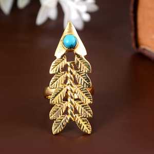 Turquoise Arrow Leaf <b>Ring</b> 18k Gold Plated Tribal <b>Adjustable</b> Large Wholesale <b>Ring</b> For Women - Product Image 1