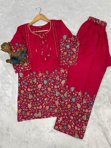 Conjunto de Kurta y Pantalón con Estampado Floral Rosa para Mujer, Ropa Tradicional Étnica de Algodón - Product Image 6