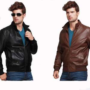 Vestes en cuir pour hommes de haute qualité en gros, coupe ajustée, styles courts, col rabattu, PU, printemps automne, nouveaux produits, fermeture éclair, coupe-vent - Product Image 4