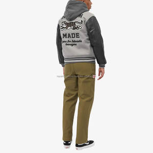 Veste universitaire en cuir de haute qualité pour homme, hiver, logo personnalisé, broderie, patchwork, streetwear, col montant, veste bomber - Product Image 5