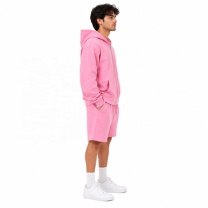 Ensemble sweat à capuche zippé et short pour homme et femme, streetwear d'hiver avec cordon de serrage, survêtement deux pièces 100% coton, sweats oversize USA - Product Image 2