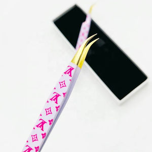 Pince à épiler d'extension de cils en acier inoxydable courbé à poignée diamantée cils lisses en fibre pointue revêtus de papier solide pour - Product Image 2