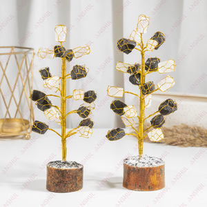 Venta Exclusiva: Árboles de Piedras Preciosas de Selenita y Turmalina Negra de Alta Calidad, Grado AAA, Diseño Lujoso, 21 Piezas, Base de Madera Natural - Product Image 2