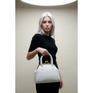 Bolsos de Noche de Cuero Genuino Dollaro, Bolso Estructurado Blanco, Capacidad 1L, Cierre de Solapa, Correa de Anillo, Hecho en Italia, AP IDEA MODA-26078D - Product Image 2