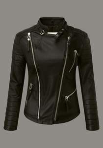 Chaqueta de moto de piel de oveja Unisex clásica, abrigo largo de cuero genuino con cremallera, doble botonadura, Frente Occidental sólido para mujer - Product Image 4