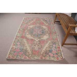 Turkish Rug, Area 4.2x6.8 ft Vintage Rug, <b>Red</b> Floral <b>Wool</b> Rug - Product Image 3
