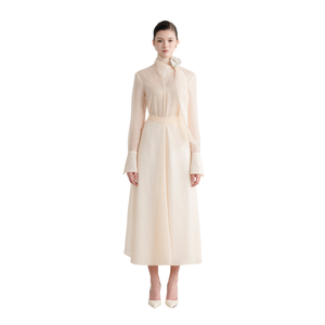 Blusa Formal con Cuello Estilizado para Mujer, Blusa Cruzada OLIVER, Tejido Transparente de Triacetato, 72% Triacetato - 28% Poliéster - Product Image 1