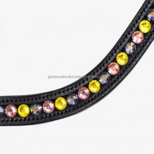 Banda de cuero personalizada para cejas de caballo con cristales alternados de color amarillo claro, azul y rosa, cadena de diamantes, banda Multicolor para cejas - Product Image 3
