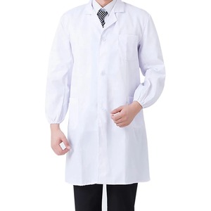 Tela de satén blanco de manga larga uniforme de médico femenino Universidad química enfermera overoles de manga corta abrigo masculino satén Spandex - Product Image 3