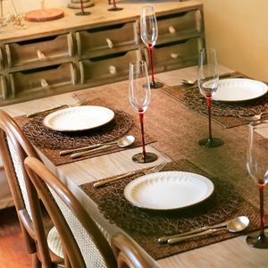 Antique-Style Natural Non-Slip Heat Resistant Round Placemat Paper Braided Indoor Outdoor Dining <b>Table</b> <b>Mats</b> & Pads Classic Style - Product Image 2