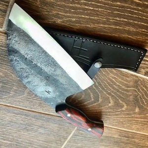 Couteau de chef Burraq personnalisé fait main en acier au carbone, couteau multifonctionnel avec fourreau en cuir et bois, 10 pouces, DIY OEM/ODM pour usage en cuisine - Product Image 3