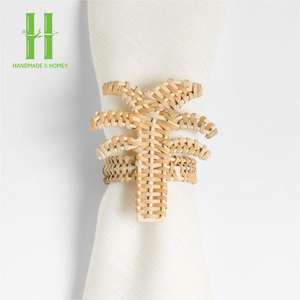 Anneaux de serviette en bambou et rotin tressé de style bohème vintage, design durable et écologique, taille et couleur personnalisables, mariage HNH - Product Image 4