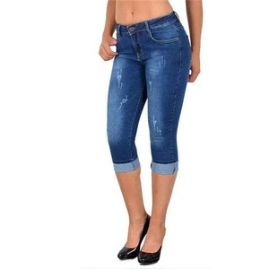 Pantalon élégant au design vieilli Pantalon en denim à coupe ajustée en coton de qualité supérieure Pantalon respirant pour femmes - Product Image 5