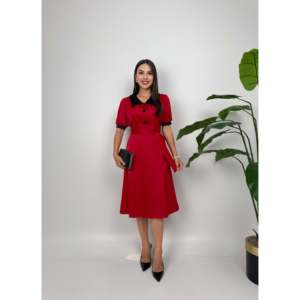 Vestido Cómodo con Cuello en V y Botones, con Cinturón Ajustable, Hecho de Tela Satén, Modelo 4020 - Product Image 2