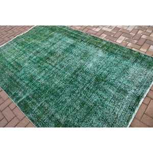 พรมวินเทจ ขนาด 5.5x8.4 ฟุต พรมขนาดใหญ่ พรมขนสัตว์ลายทางสีเขียวสไตล์ตุรกี - Product Image 4